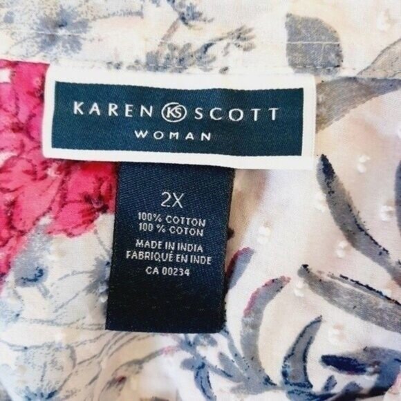 KAREN SCOTT Floral Swiss Dot Button Down Shirt Sz 2X - Picture 7 of 7
